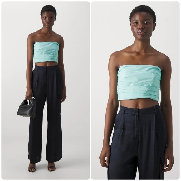 New! Marella Italy Blue Diction1 Strapless Cropped Top 🩵 42 or US Medium NWT! - Picture 3 of 15